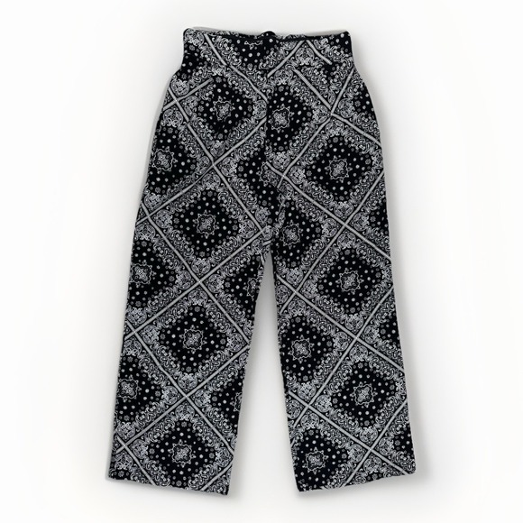 Monteau Pants - Monteau Los Angeles Linen Blend Wide Leg Bandana Print Pants XL‎ Black White